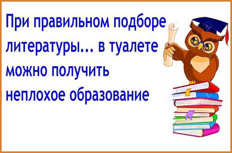 Подберешь литературу. При правильном подборе литературы в туалете можно получить. Юмор при правильном отборе литературы,в туалете. При правильно подобранной литературе в туалете. При грамотном подборе литературы в туалете.