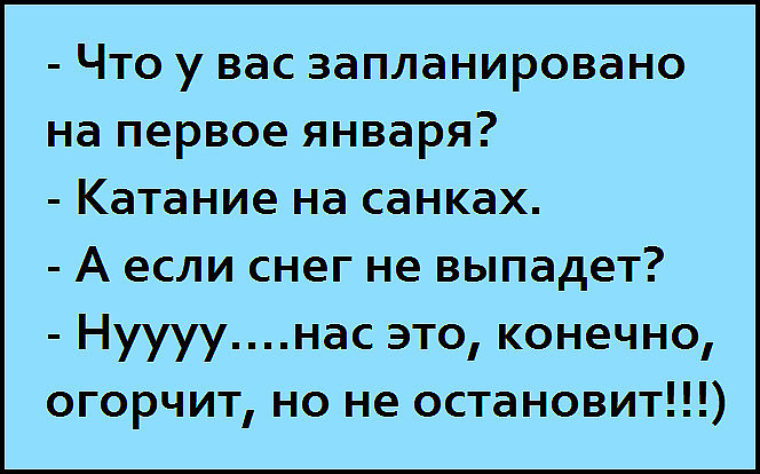 Чего у нас есть. Нас это конечно огорчит но не остановит. Нас это огорчит но не остановит анекдот. Анекдоты про 1 января. Что у вас запланировано на 1 января катание на санках если.