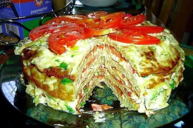 Рецепт торта из кабачков с помидорами и чесноком на сковороде с фото пошаговый рецепт