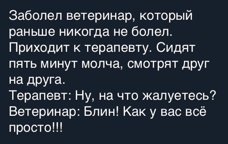 Болела и пришло. Заболел ветеринар который раньше никогда не болел. Приходит ветеринар к терапевту. Заболел ветеринар анекдот. Приходит ветеринар к терапевту анекдот.