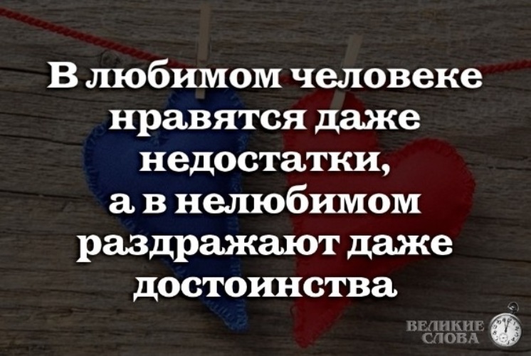 В любимом человеке нравятся даже недостатки а в нелюбимом раздражают даже достоинства картинки