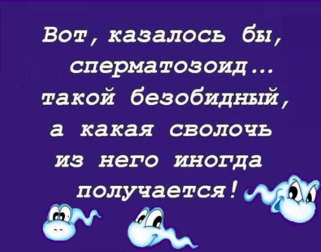 Казалось бы. Вот казалось бы сперматозоид такой безобидный. Раневская сперматозоид такой безобидный. Такая сволочь получается. Маленький сперматозоид.