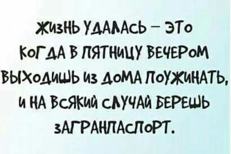 Жизнь удалась. Когда жизнь удалась. Жизнь удалась это когда в пятницу вечером выходишь поужинать. Пятница удалась.