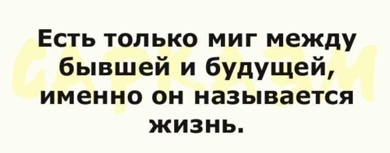 Есть только миг. Есть только миг между бывшей и будущей. Есть только миг между бывшей и будущей именно он называется жизнь. Между бывшей и будущей. И этот миг называется жизнь.