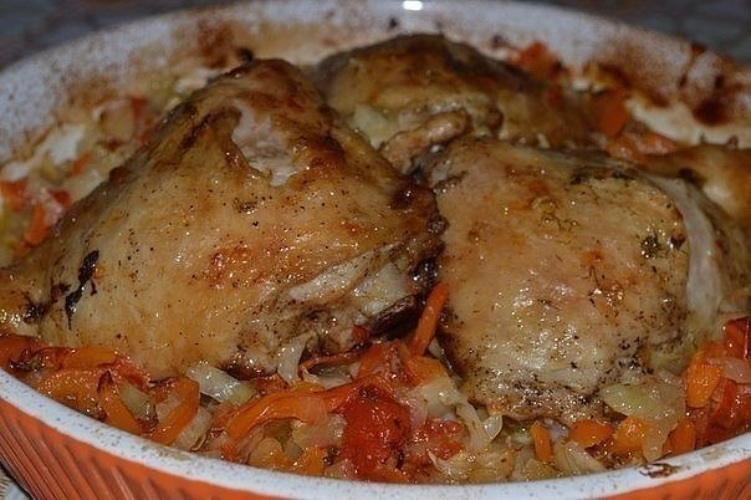 Рецепт бедрышки с овощами в духовке рецепт с фото