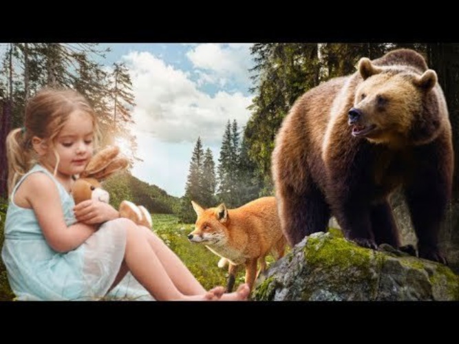 Медведь и девочка играют