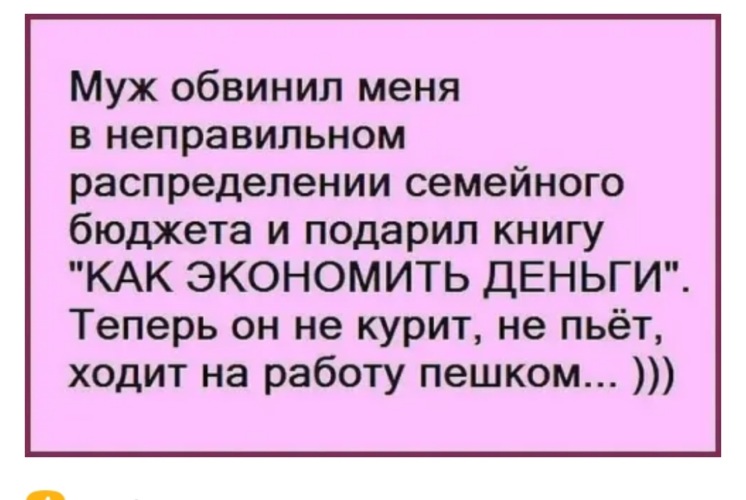 Ходил и пил. Муж обвинил меня в неправильном распределении. Муж обвинил меня в неправильном распределении семейного. Муж подарил книгу как экономить. Мццж поларил книгу ка кэкономть.